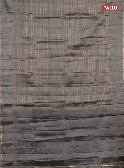 Semi tussar saree grey and beige with allover zari checked pattern and simple border