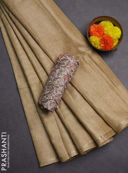 Semi tussar saree sandal and beige with allover zari checked pattern and simple border