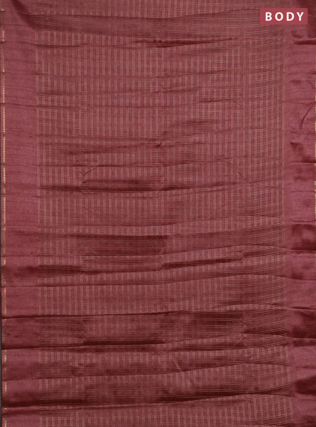 Semi tussar saree pastel maroon and beige with allover zari checked pattern and simple border