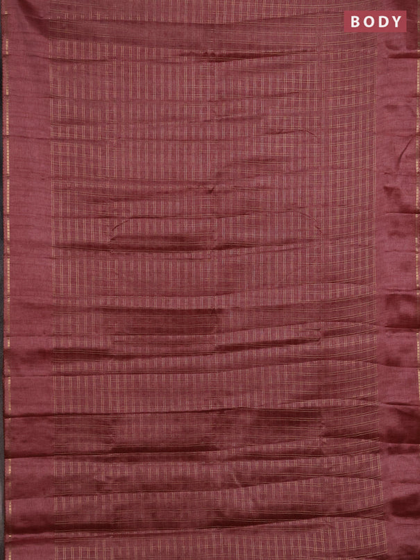 Semi tussar saree pastel maroon and beige with allover zari checked pattern and simple border