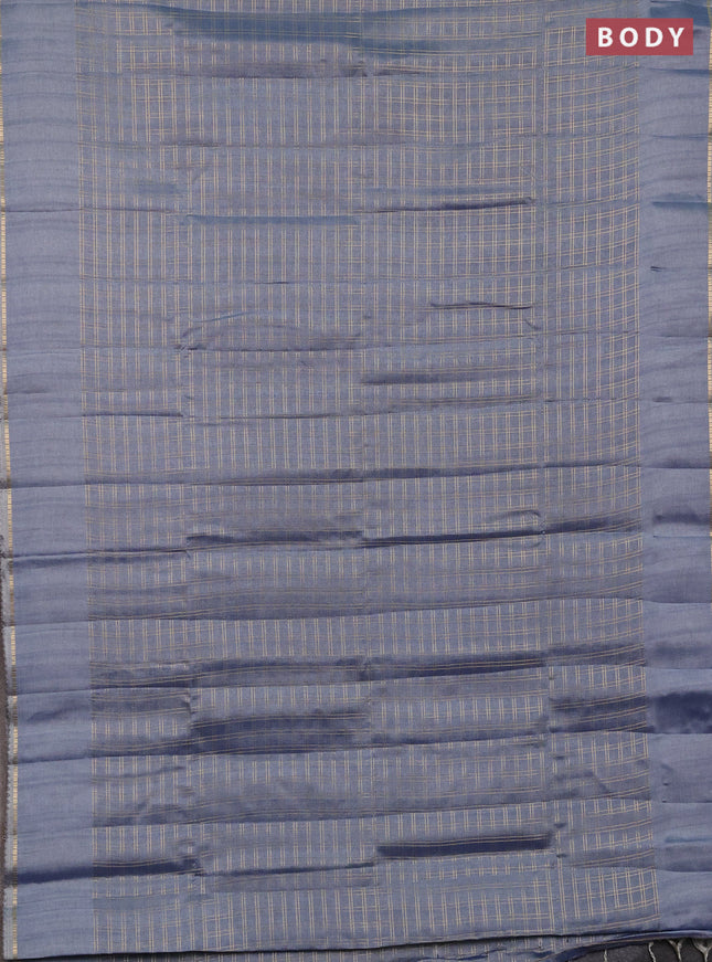 Semi tussar saree pastel blue and beige with allover zari checked pattern and simple border