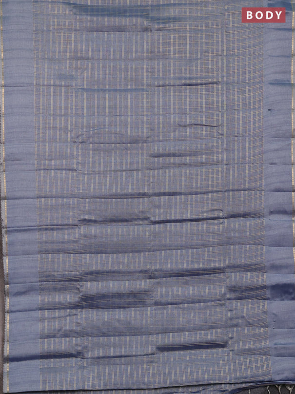 Semi tussar saree pastel blue and beige with allover zari checked pattern and simple border