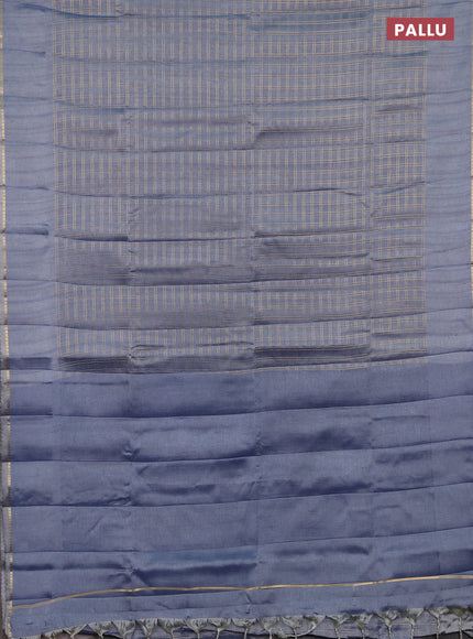 Semi tussar saree pastel blue and beige with allover zari checked pattern and simple border