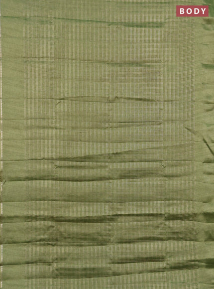 Semi tussar saree green and beige with allover zari checked pattern and simple border
