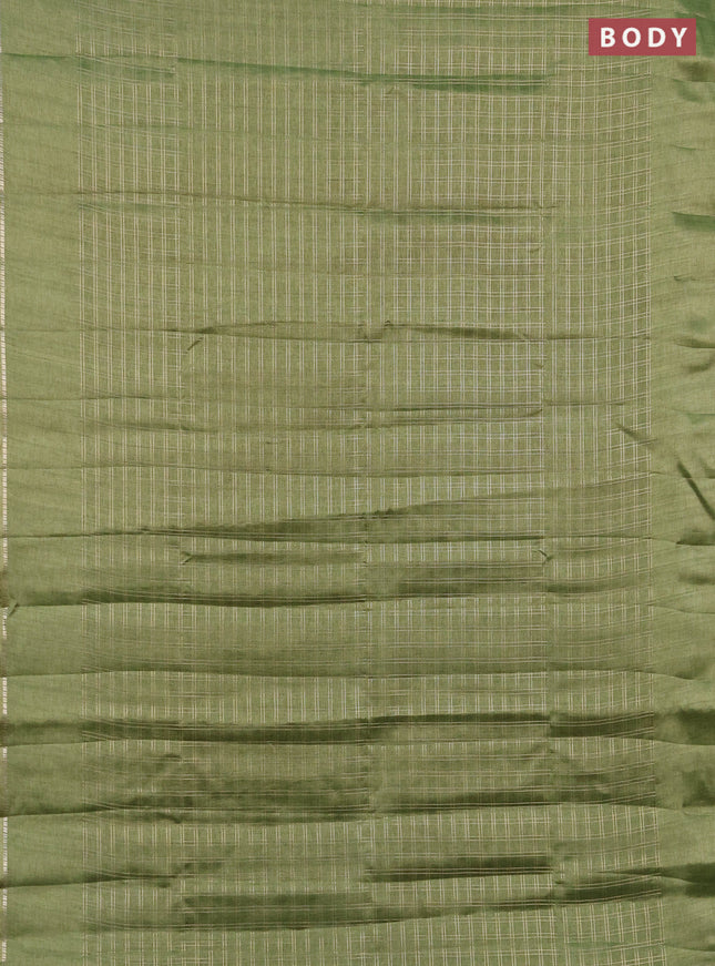 Semi tussar saree green and beige with allover zari checked pattern and simple border