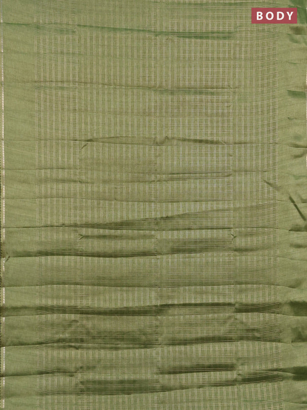 Semi tussar saree green and beige with allover zari checked pattern and simple border