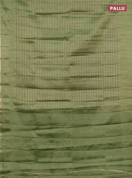 Semi tussar saree green and beige with allover zari checked pattern and simple border