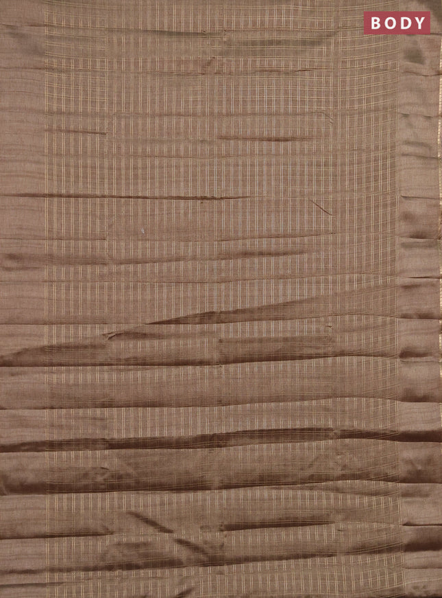 Semi tussar saree dark beige and beige with allover zari checked pattern and simple border