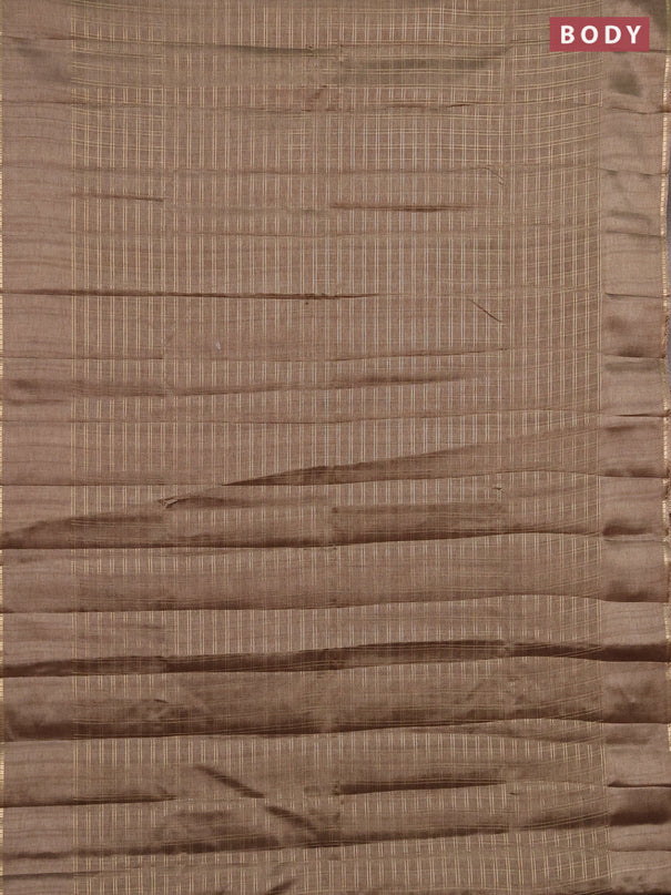 Semi tussar saree dark beige and beige with allover zari checked pattern and simple border