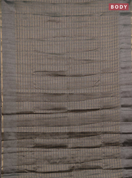 Semi tussar saree grey and beige with allover zari checked pattern and simple border