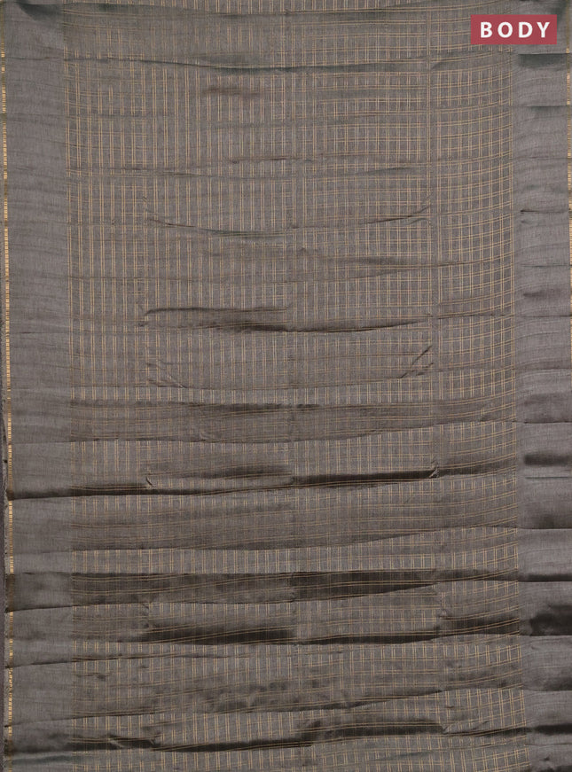 Semi tussar saree grey and beige with allover zari checked pattern and simple border