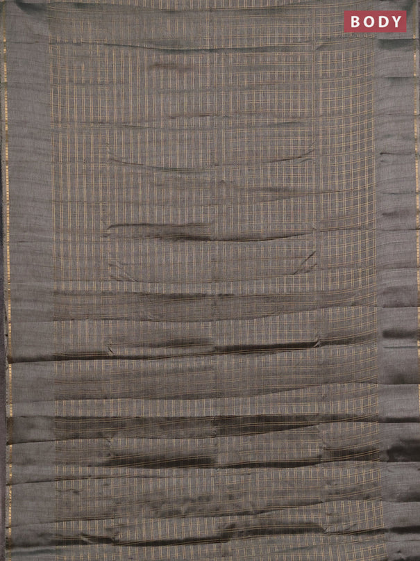 Semi tussar saree grey and beige with allover zari checked pattern and simple border