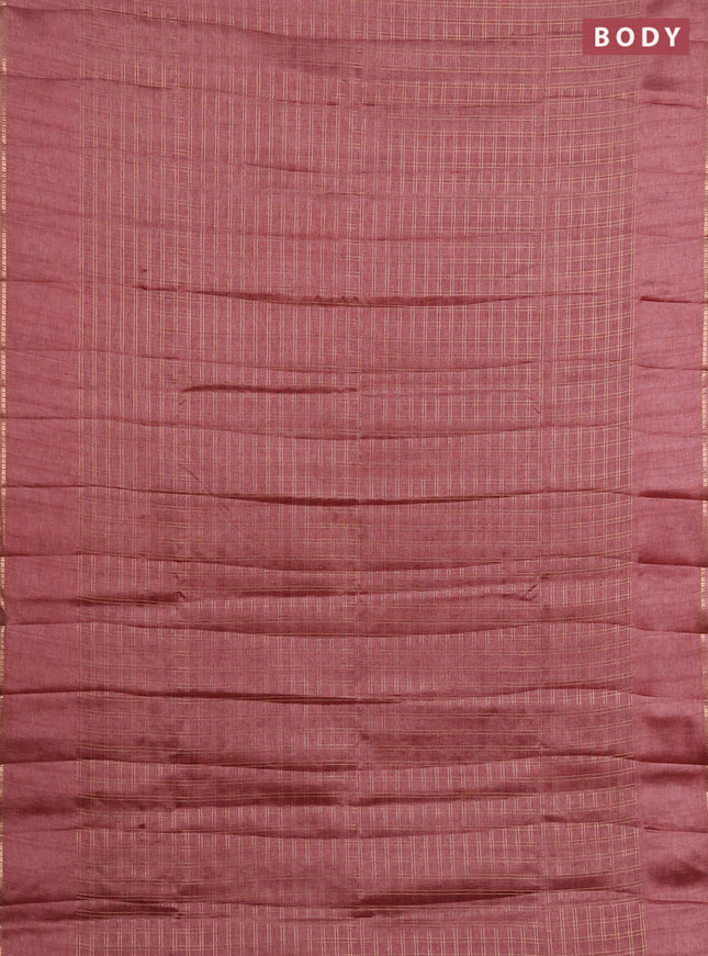 Semi tussar saree pastel maroon and beige with allover zari checked pattern and simple border