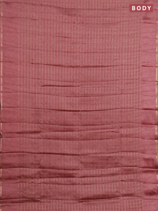 Semi tussar saree pastel maroon and beige with allover zari checked pattern and simple border