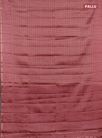 Semi tussar saree pastel maroon and beige with allover zari checked pattern and simple border
