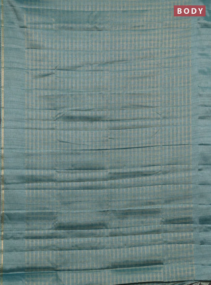 Semi tussar saree teal green and beige with allover zari checked pattern and simple border
