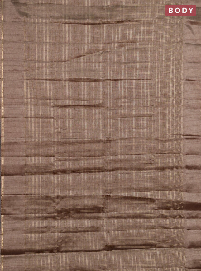 Semi tussar saree dark beige and beige with allover zari checked pattern and simple border