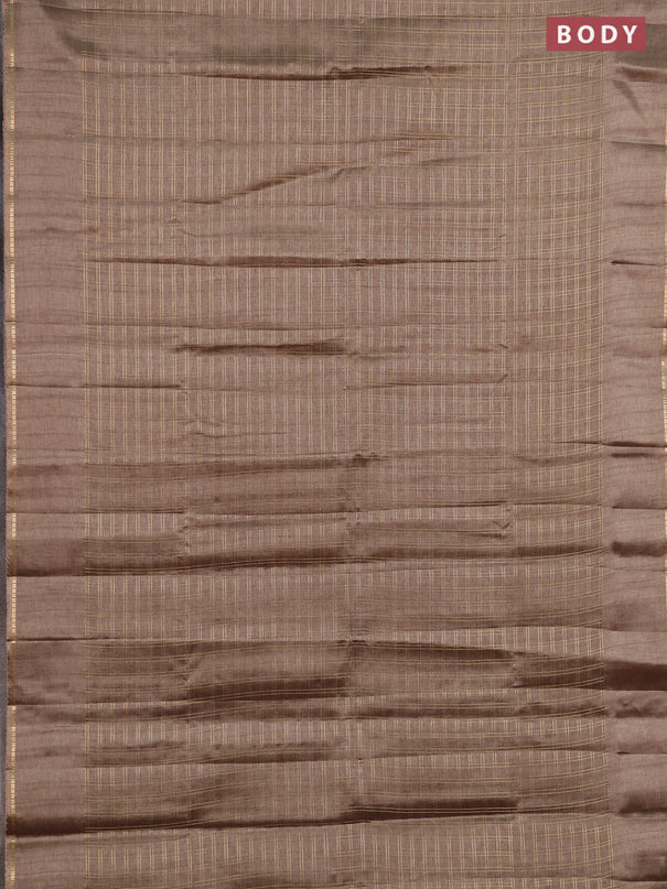 Semi tussar saree dark beige and beige with allover zari checked pattern and simple border