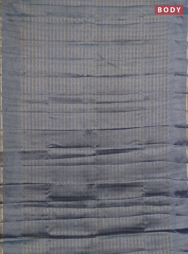Semi tussar saree bluish grey and beige with allover zari checked pattern and simple border