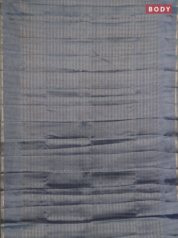 Semi tussar saree bluish grey and beige with allover zari checked pattern and simple border