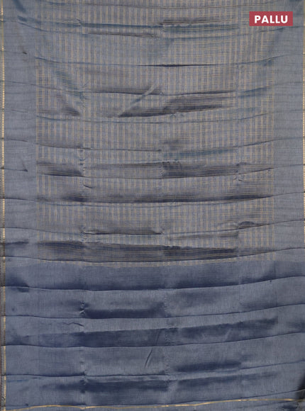 Semi tussar saree bluish grey and beige with allover zari checked pattern and simple border