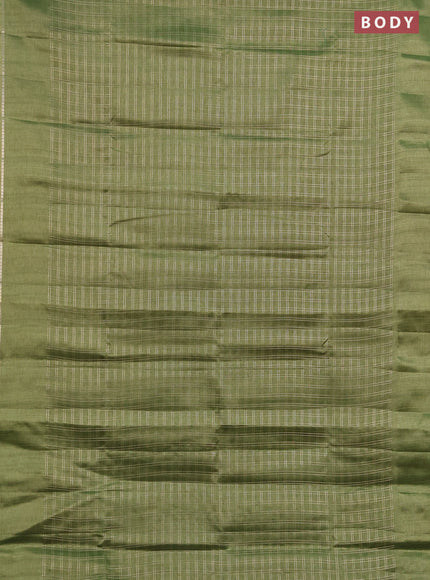 Semi tussar saree green and beige with allover zari checked pattern and simple border