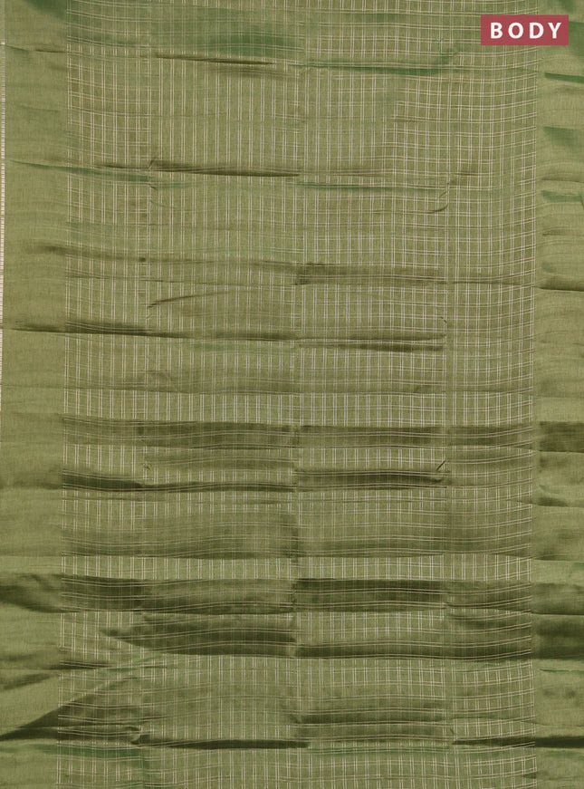 Semi tussar saree green and beige with allover zari checked pattern and simple border