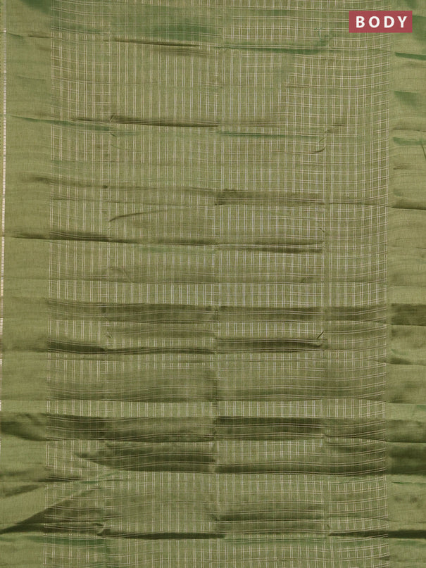 Semi tussar saree green and beige with allover zari checked pattern and simple border