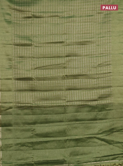 Semi tussar saree green and beige with allover zari checked pattern and simple border