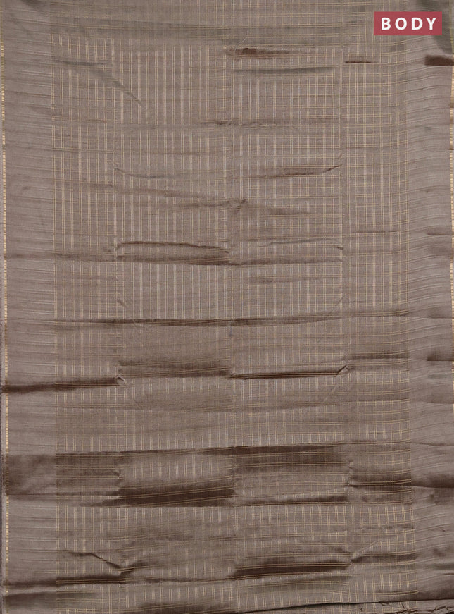 Semi tussar saree dark beige and beige with allover zari checked pattern and simple border