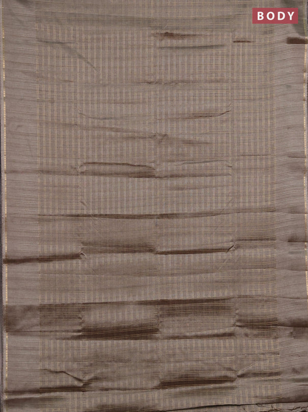 Semi tussar saree dark beige and beige with allover zari checked pattern and simple border