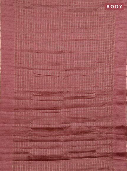 Semi tussar saree pastel maroon and beige with allover zari checked pattern and simple border