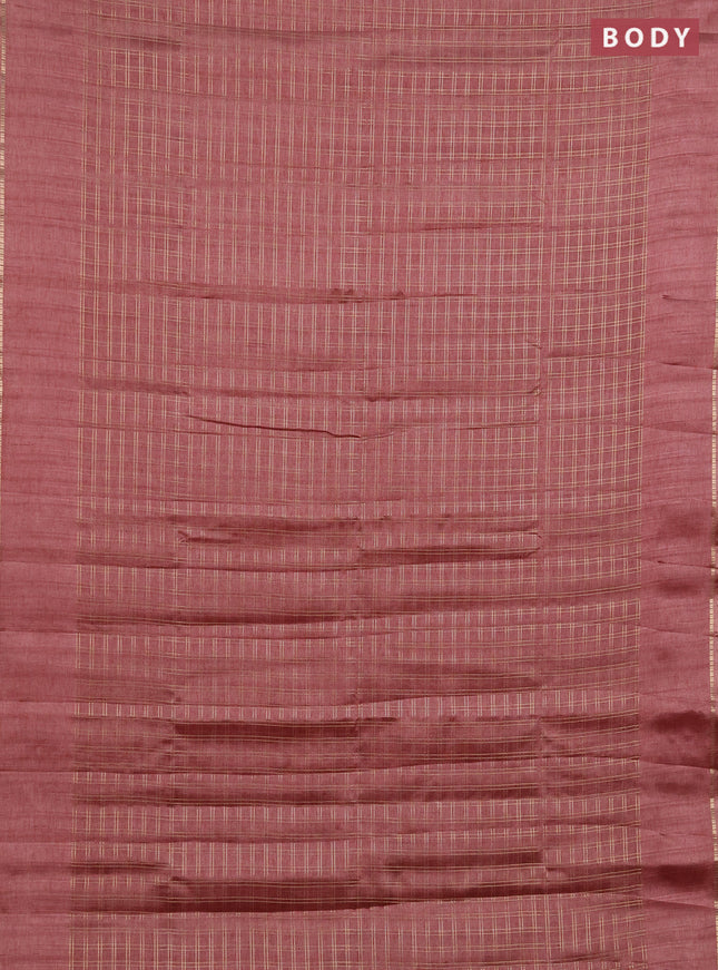 Semi tussar saree pastel maroon and beige with allover zari checked pattern and simple border