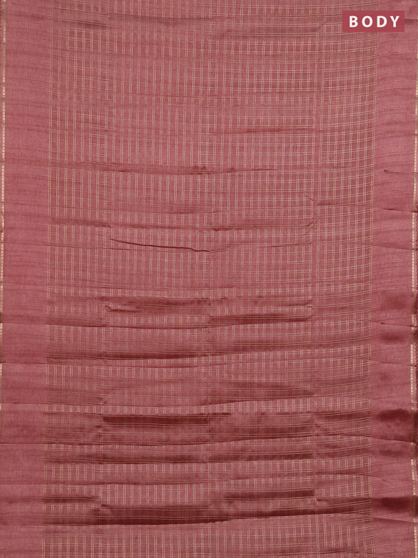 Semi tussar saree pastel maroon and beige with allover zari checked pattern and simple border