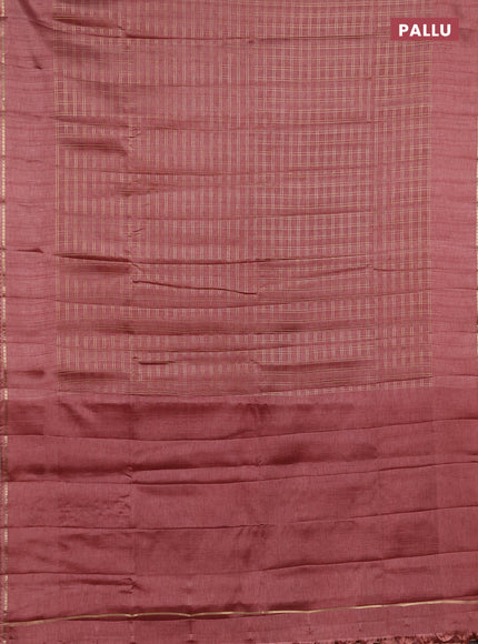 Semi tussar saree pastel maroon and beige with allover zari checked pattern and simple border