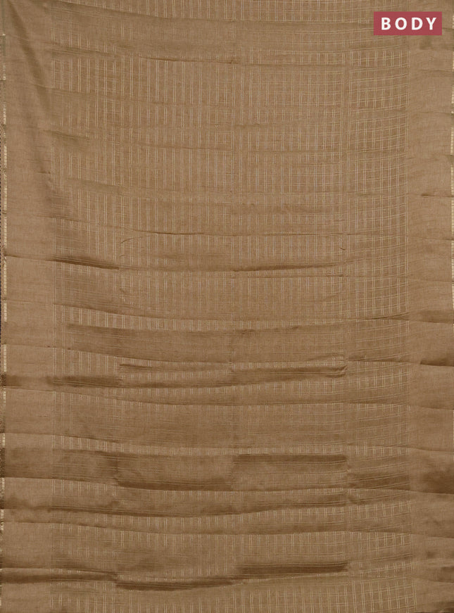 Semi tussar saree sandal and beige with allover zari checked pattern and simple border