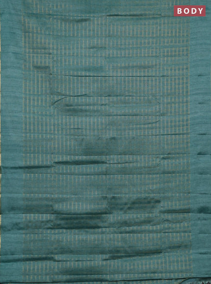 Semi tussar saree teal green and beige with allover zari checked pattern and simple border