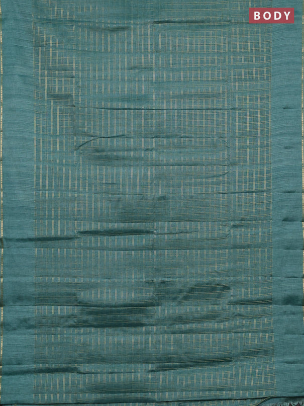 Semi tussar saree teal green and beige with allover zari checked pattern and simple border