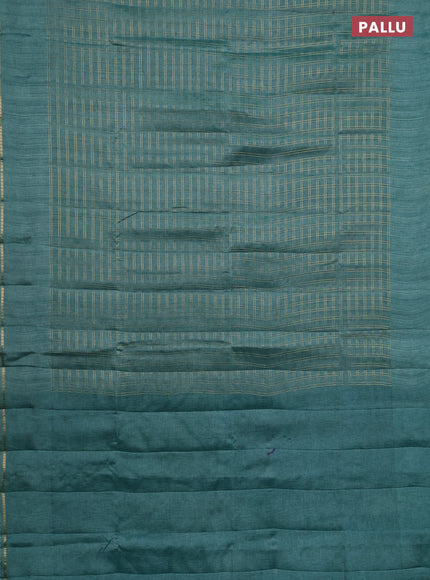 Semi tussar saree teal green and beige with allover zari checked pattern and simple border