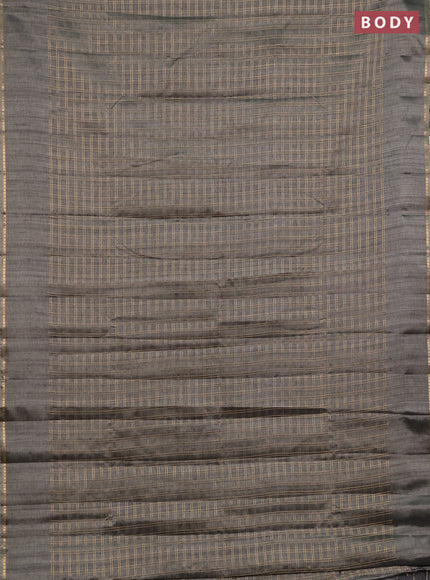 Semi tussar saree grey and beige with allover zari checked pattern and simple border