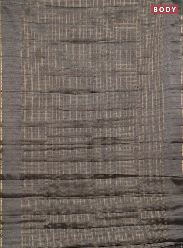 Semi tussar saree grey and beige with allover zari checked pattern and simple border