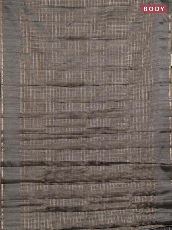 Semi tussar saree grey and beige with allover zari checked pattern and simple border