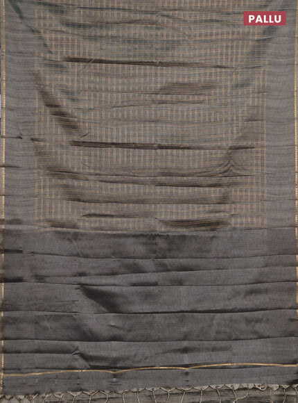 Semi tussar saree grey and beige with allover zari checked pattern and simple border