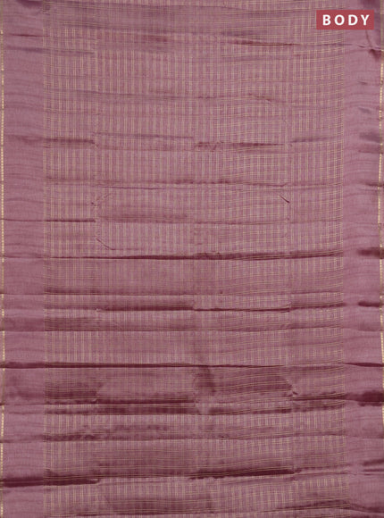 Semi tussar saree mauve pink and beige with allover zari checked pattern and simple border
