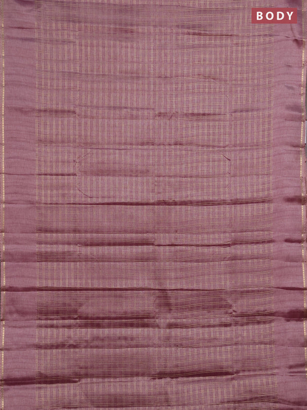 Semi tussar saree mauve pink and beige with allover zari checked pattern and simple border