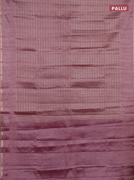 Semi tussar saree mauve pink and beige with allover zari checked pattern and simple border