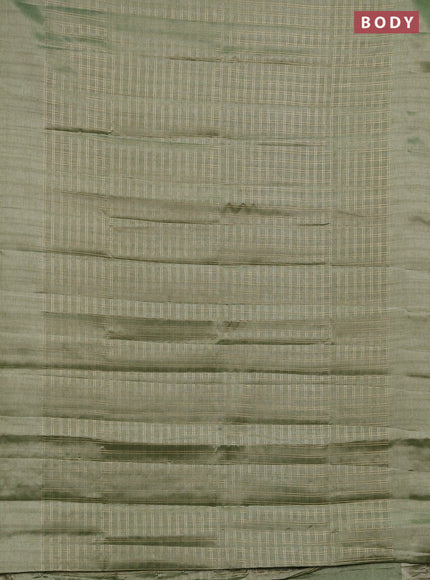 Semi tussar saree green and beige with allover zari checked pattern and simple border