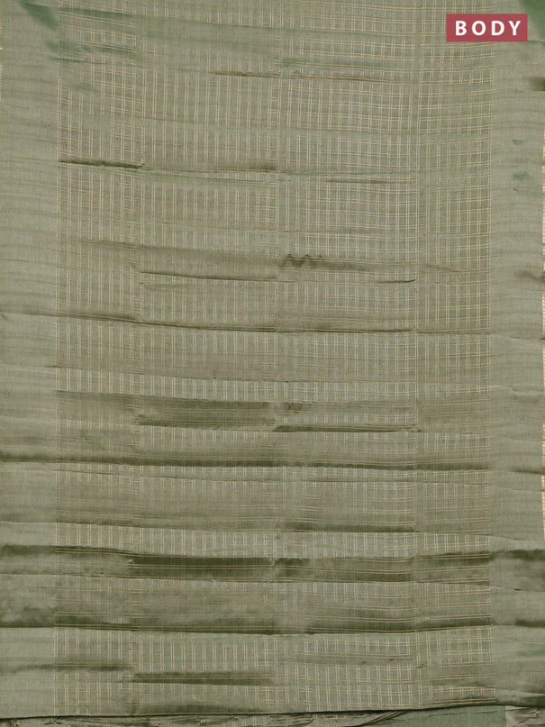 Semi tussar saree green and beige with allover zari checked pattern and simple border