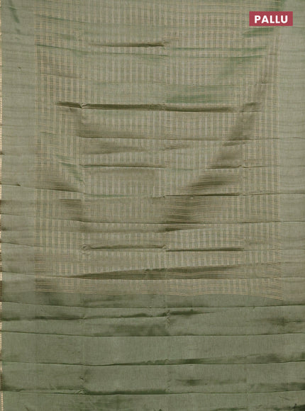 Semi tussar saree green and beige with allover zari checked pattern and simple border