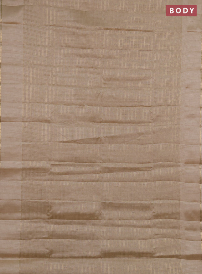 Semi tussar saree beige and beige with allover zari checked pattern and simple border